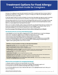 The cover of the Treatment Options for Food Allergy: A Decision Guide for Caregivers