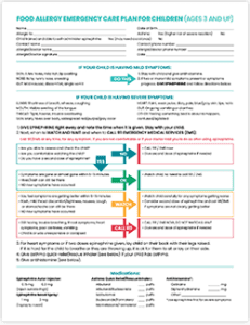 Food allergy emergency care plan for children (age 3 and up)