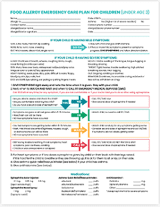 Food allergy emergency care plan for children (under age 3)